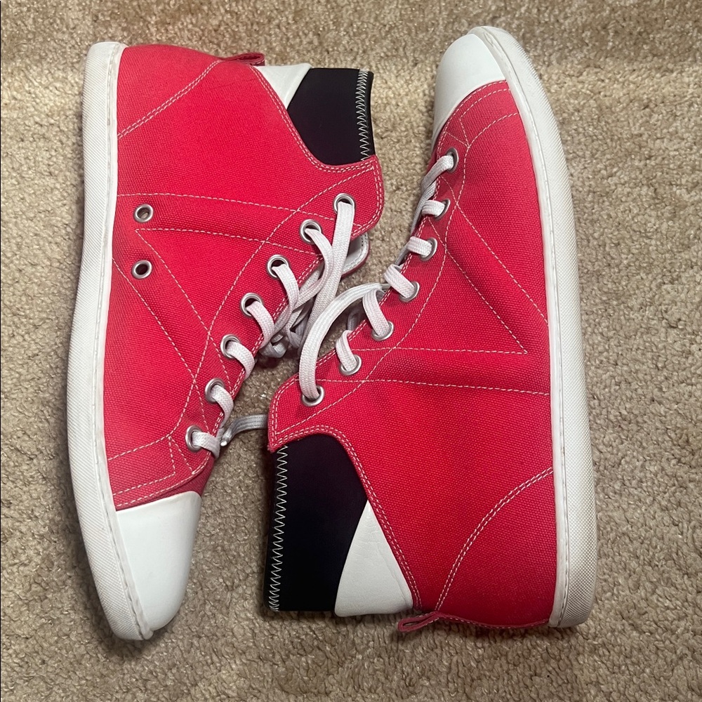 Louis Vuitton Red and White Canvas Baseball High-Top Sneakers